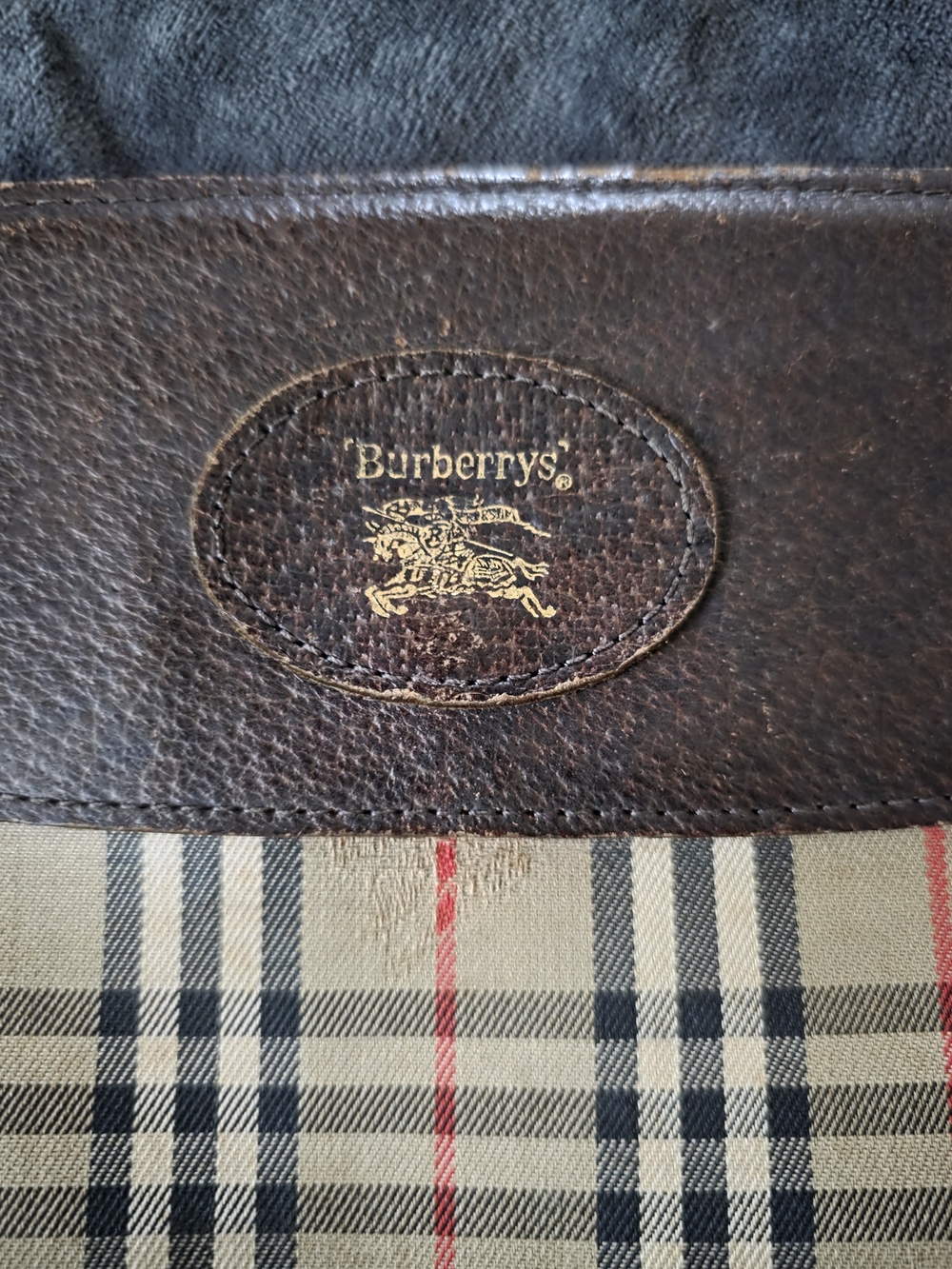 Burberry's Vintage Classic Beige Check Pouch with Brown Leather Flap - Picture 2 of 11